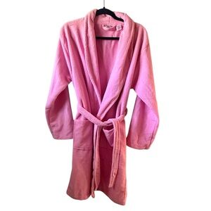 Womens One Sz Fits Most Hotel Spa Pink Soft Kimono Tie Robe Pockets Fleece EUC
